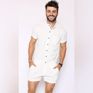 RomperJack The White Chateaux Pinstripe Romper XXL Men’s White Black Stripe NWT